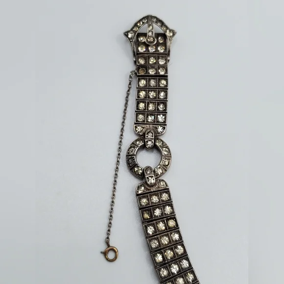 Antique art deco 1917 Diamonbar bracelet Sterling silver buckle clasp collectors